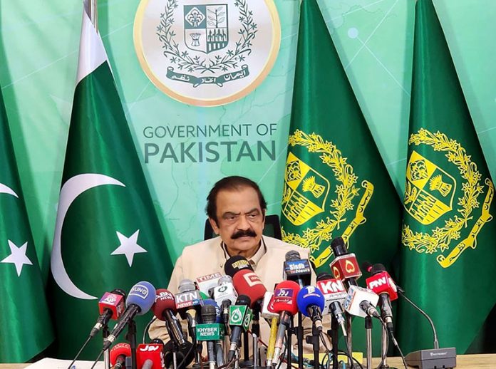 Federal Minister For Interior Rana Sanaullah Khan Addressing A Press