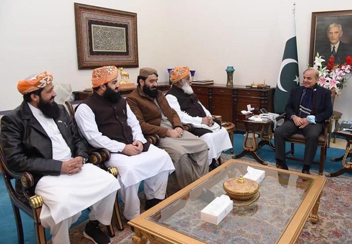 President of Jamiat Ulema-e-Islam Maulana Fazal-ur-Rehman calls on Prime Minister Shehbaz Sharif; Federal Minister for Communications Maulana Assad Mehmood is also present