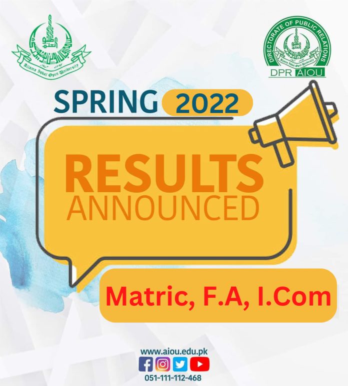 AIOU announces results of Matric, FA