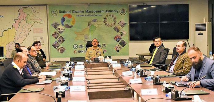 Chairman NDMA Lt. General Inam Haider Malik presiding NEOC Session on post-flood situation at NDMA Main Hall, ERRA Premises