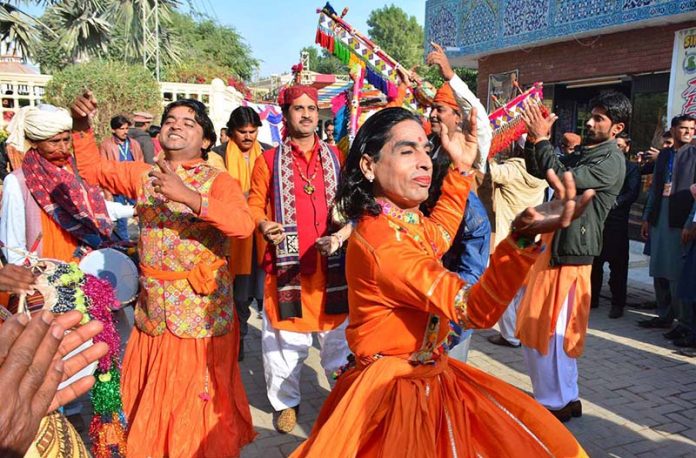 Sufi Artists performing Sufi dance during second day of the Sindh Sufi Melo at Sindh Museum.