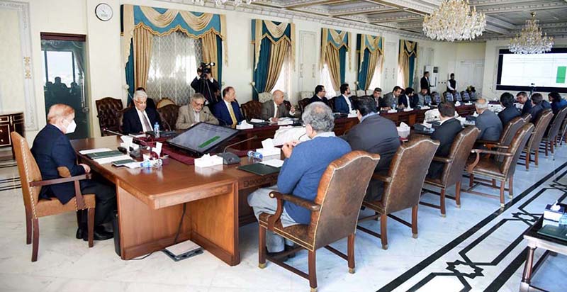 Prime Minister Muhammad Shehbaz Sharif chairs a review meeting on the ...