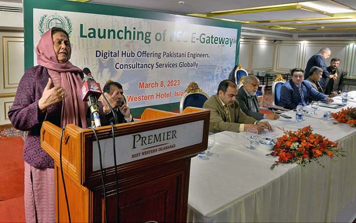 Senator Engr. Rukhsana Zuberi addressing to the “Launching of PEC E-Gateway