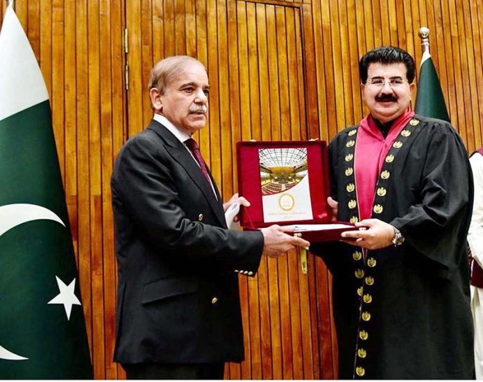 Chairman Senate, Sadiq Sanjrani Presenting A Memento To Prime Minister ...