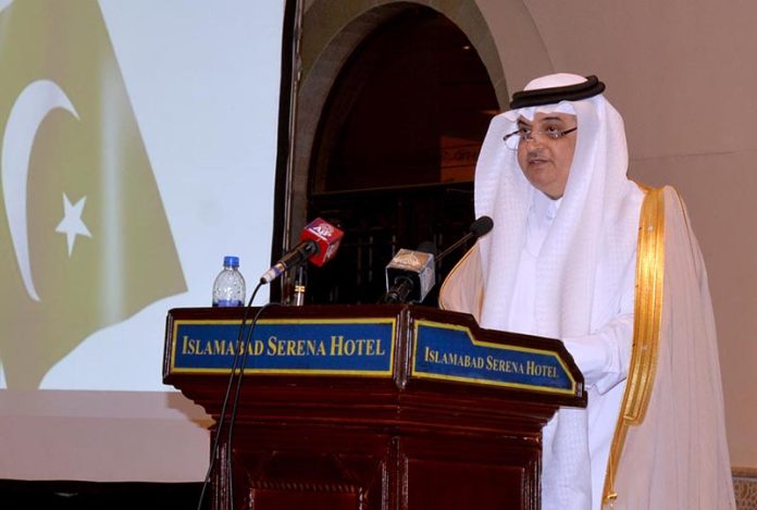 Nawaf bin Said Al-Malki, Saudi ambassador to Pakistan addressing to the videography competition ceremony at local hotel