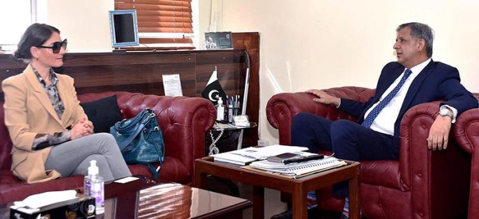 Minister of Law and Justice Senator Azam Nazir Tarar exchanging views with Director Konard Adenauer foundation, Dr. Ellinor Zeino.