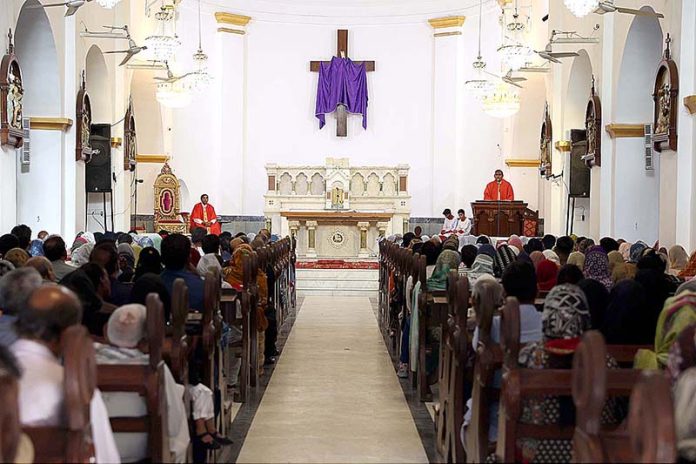 Pakistani Roman Catholic Christians attending Good Friday at St. Joseph Catholic Cathedral Church