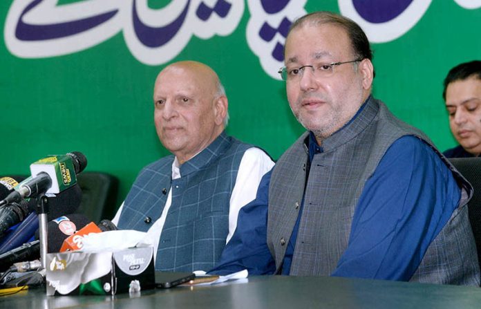 The main leaders of Muslim League-Q Chaudhi Shaafa Hussain and Muhammad Sarwar are holding a press conference at the Muslim League House Davis Road