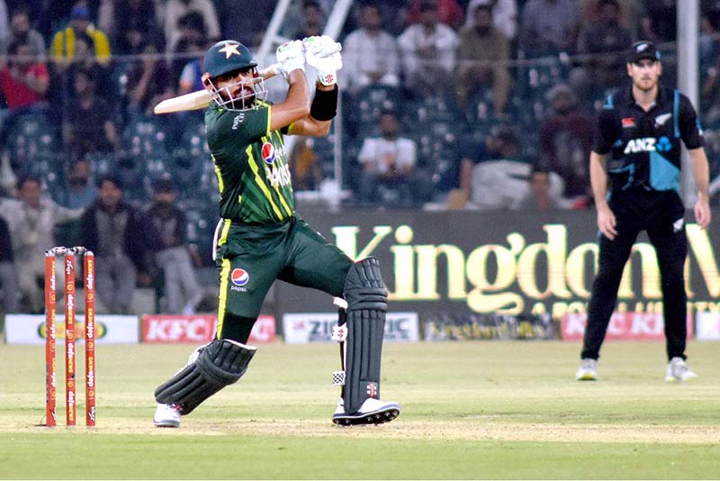 Pakistani Skipper Babar Azam Waving Bat To Celebrate His Century Score