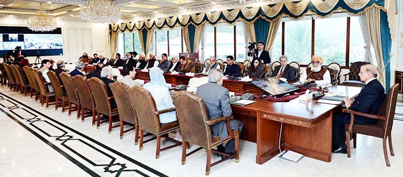 Prime Minister Muhammad Shehbaz Sharif chairs a meeting of the leaders ...