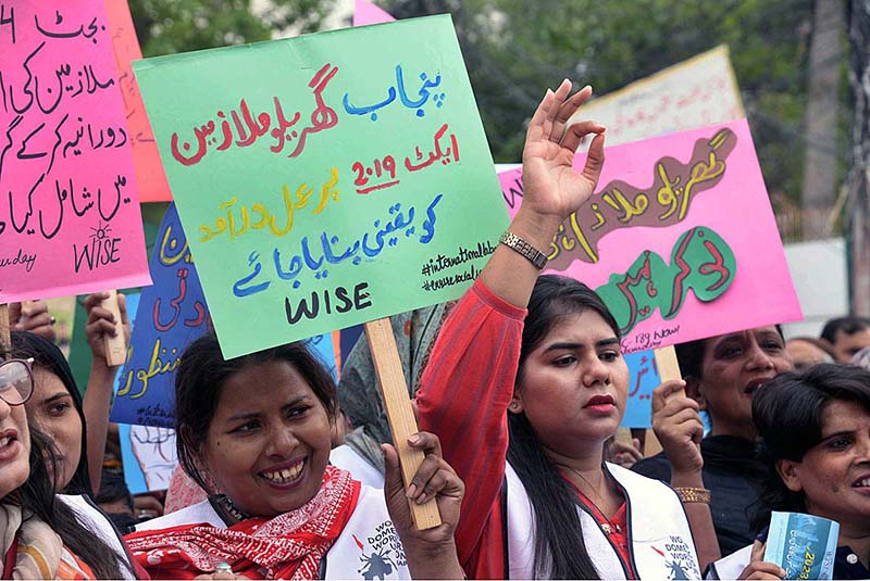 Women are protesting to express solidarity on International Labour Day outside the Press Club