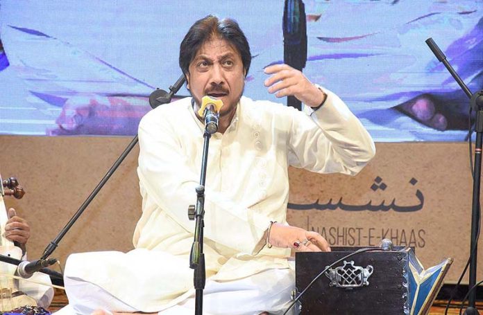 Famous classical singer Ustad Hamid Ali Khan performing at Arts Council