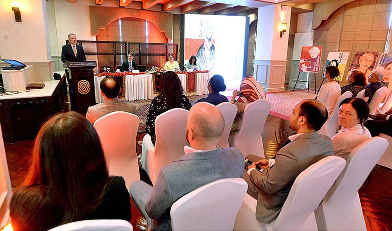 Ambassador of Czech Republic to Pakistan Tomáš Smetánka addressing to the launching ceremony of web page of the art project "The Czech and Pakistani Heroines" posters and a book celebrating women who shaped the past and present of Czechia and Pakistan