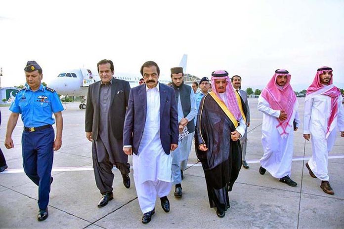 Interior Minister Rana Sana Ullah Khan and Minister of State for Interior Abdul Rehman Khan Kanju receiving Deputy Interior Minister of Saudi Arabia H.E. Dr. Nasser bin Abdulaziz Al-Dawood on his arrival