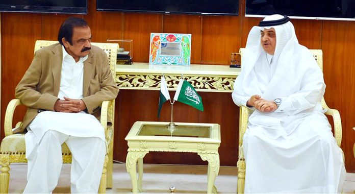 Federal Minister for Interior Rana Sanaullah Khan in a meeting with Ambassador of Saudi Arabia HE Nawaf Bin Said Al Malki