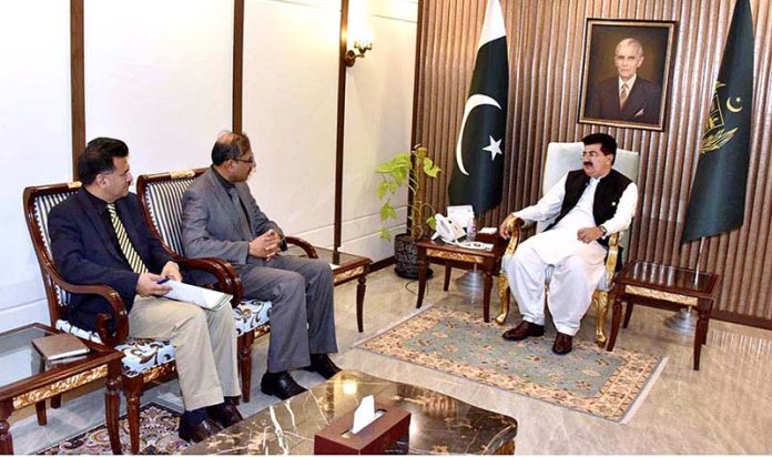 Chairman Senate, Muhammad Sadiq Sanjrani in a meeting with Air Vice Marshal (AVM) Amir Hayat, Chief Executive Officer (CEO) of The Pakistan International Airlines (PIA) at Parliament House