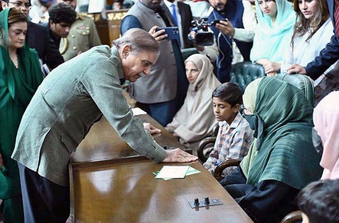 Prime Minister Muhammad Shehbaz Sharif meeting the families of Shuhada ...