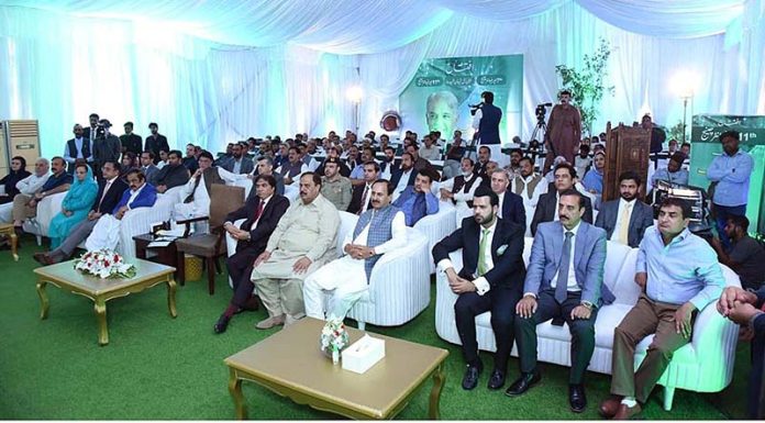 Prime Minister Muhammad Shehbaz Sharif addresses during the inaugural ceremony of the Rehabilitated and Widened Captain Karnal Sher Khan Shaheed Avenue