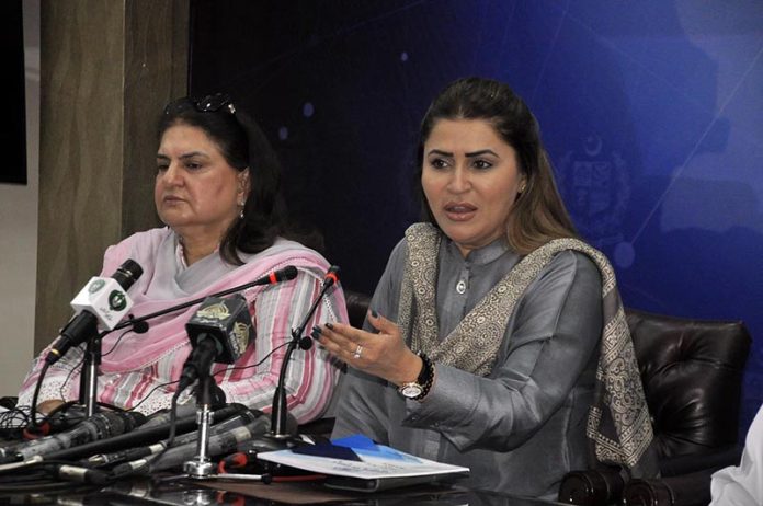 Federal Minister for Poverty Alleviation, Social Safety and Chairperson Benazir Income Support Programme Ms. Shazia Marri addressing a press conference at PID media center