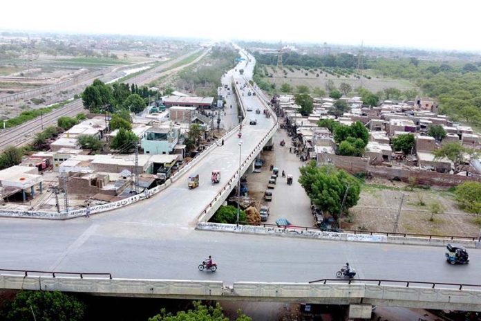 A beautiful aerial view of flyover at Tando Jam Road