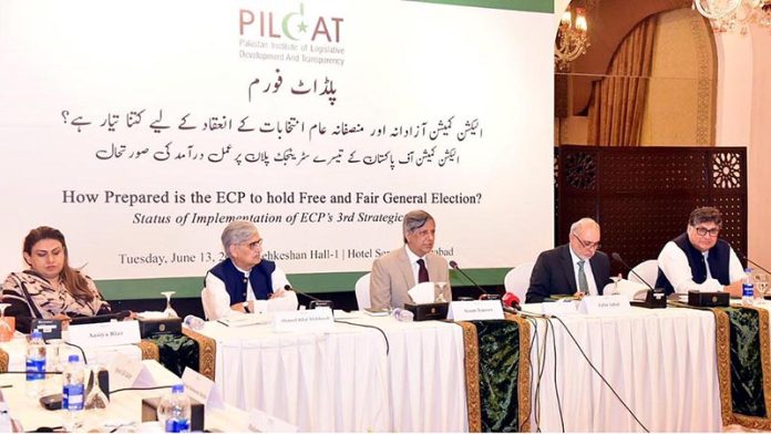 Federal Minister for Law and Justice, Senator Azam Nazir Tarar addressing the Public Forum organized by PILDAT on the Status of Implementation of the ECP’s 3rd Strategic Plan