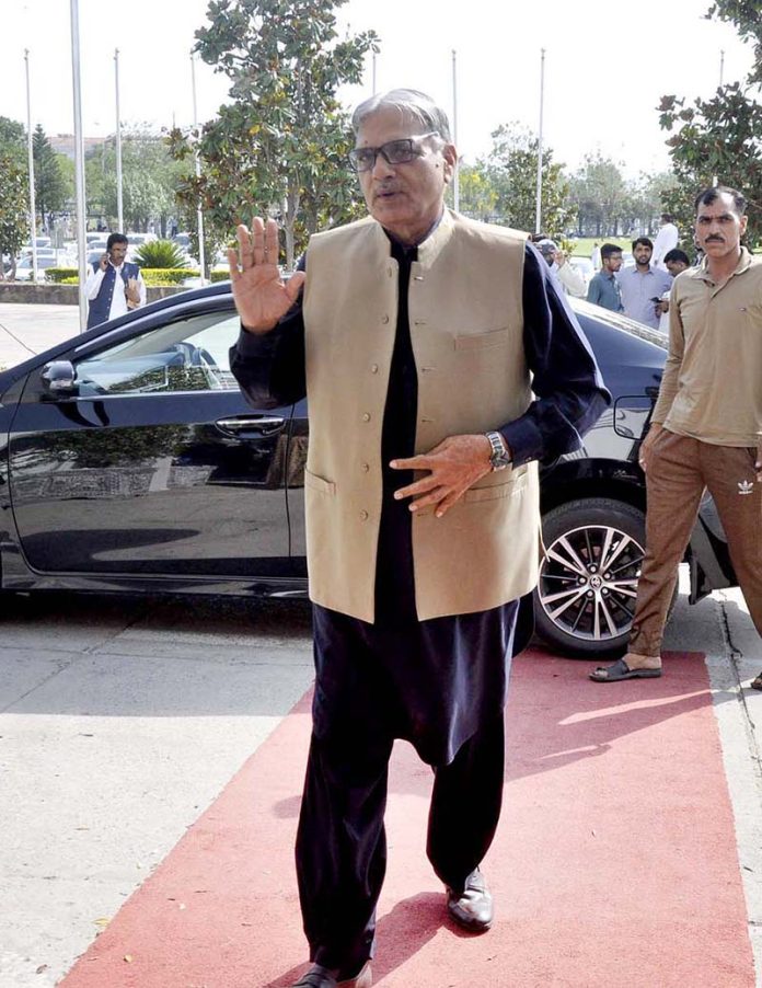 MNA Barjees Tahir arrives to attend budget session at Parliament House