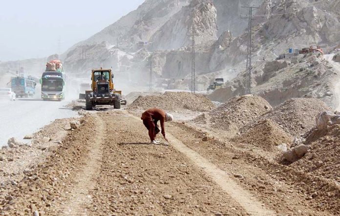 A view of expansion work of eastern bypass road is under process