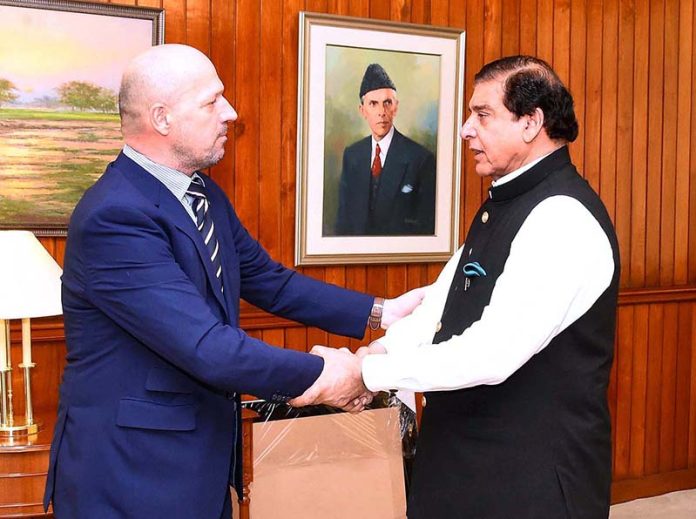 Speaker National Assembly Raja Pervez Ashraf receiving Ambassador of Bosnia & Herzegovina Sakib Foric at Parliament House