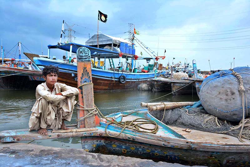 A large number of boats seen anchored at Ibrahim Haider as authorities issued alert regarding the effects of Cyclone Biparjoy