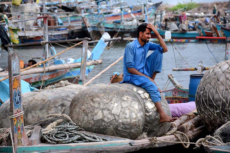 A large number of boats seen anchored at Ibrahim Haider as authorities issued alert regarding the effects of Cyclone Biparjoy