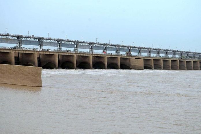 A view of water level of Indus River rises after the recent rains in the country