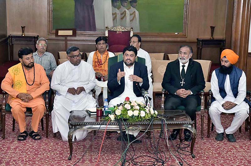 Governor Sindh Kamran Khan Tessori addressing a press conference along ...