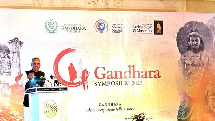 President Dr. Arif Alvi addressing the International Gandhara Symposium 2023