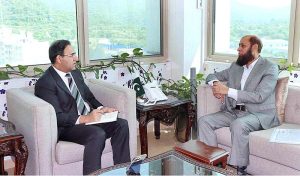 Caretaker Federal Minister for IT and Telecommunication Dr. Umar Saif in a meeting with Chairman Pakistan Telecommunication Authority (PTA) Maj. Gen. (R) Hafeezur Rehman