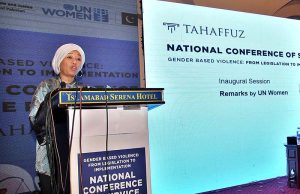 Ayesha Raza Farooq, Chairperson Special Committee on Anti-Rape Law addressing during National Conference of Service Providers Gender Based Violence: From Legislation to Implementation