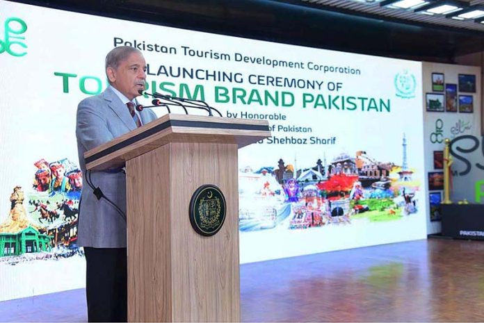 Prime Minister Muhammad Shehbaz Sharif addresses the launching ceremony of Pakistan's tourism brand'Salam Pakistan
