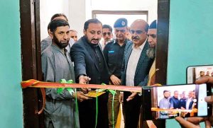 Minister Law & Prosecution Gilgit-Baltistan Syed Sohail Abbas, Chief Secretary Gilgit-Baltistan Mohyuddin Ahmad Wani and IGP GB Afzal Mehmood Butt inaugurating the Public library at old Jail Kashrote