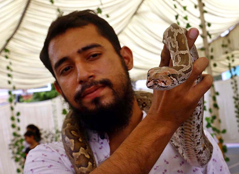 Participant poses with their pets during Pet Show organized at International School Clifton