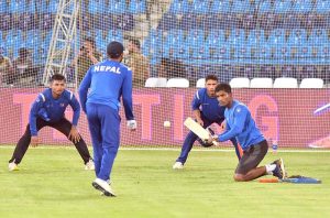 Nepal Cricket Team captain Rohit Paudel talking to media persons before practice sessions ahead of the first cricket match of Asia Cup 2023 at Multan Cricket Stadium