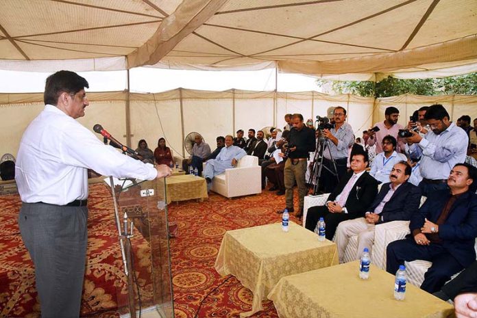 Sindh Chief Minister Syed Murad Ali Shah speaks at inauguration ceremony of the Accelerated Digital Learning Pro- gram (ADLP) - Digital Micro School set up by Sindh Education Foundation (SEF) in collaboration with Teach The World Foundation at Razakabad