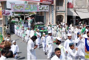 A rally passing through Farid Gate area on the occasion of 12th Rabi-ul-Awwal