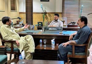  Provincial Interior Minister Shams Lone and Provincial Food Minister Ghulam Muhammad in a meeting with Chief Minister Gilgit-Baltistan Haji Gulbar Khan. 