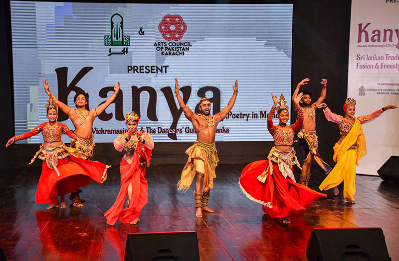 Sri Lankan artist performing during Program (Kanya) Chandana Wickramasinghe & The Dancers Guild Sri Lankan organized by Arts Council of Pakistan in collaboration with Consulate General of Srilanka Karachi and Alhamra Arts council at Alhamra