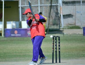A view of cricket match played between Faisalabad Serene Hotel and ‎Islamabad Serena Hotel women teams during Serena Premier League 2023 at Bohranwali Ground.