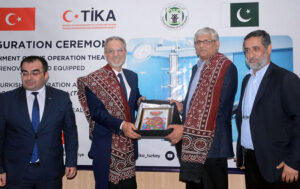 Sindh Caretaker Minister for Health Dr. Saad Khalid Niaz addressing the inauguration ceremony of an Operation Theatre (Operating Room) renovated and equipped by the Turkish Cooperation and Coordination Agency (TIKA) at the National Institute of Child Health (NICH)