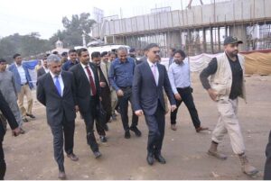 Caretaker Prime Minister Anwaar-ul-Haq Kakar inspecting the construction site of Imamia Colony Fly over in Shahdara