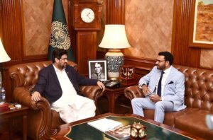 Caretaker Federal Minister for Human Rights Khalil Charge meets Governor Sindh Kamran Khan Tessori at Governor House