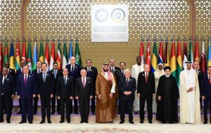 Caretaker Prime Minister Anwaar-ul-Haq Kakar in a group photo with heads of the States/Government participating in the Joint Arab Islamic Extraordinary Summit in Riyadh, Kingdom of Saudi Arabia