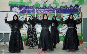 Former PML-N MNA Anjum Aqeel Khan addresses during the event Youm-e-Iqbal to mark the 146th birth anniversary of National Poet, Dr. Allama Muhammad Iqbal at Islamabad Model School for Girls.