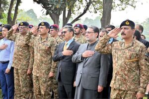 Caretaker Prime Minister Anwaar-ul-Haq Kakar attending Namaz-e-Janaza of Lieutenant Colonel Muhammad Hassan Haider who embraced shahadat in Tirah valley, at Chaklala Garrison